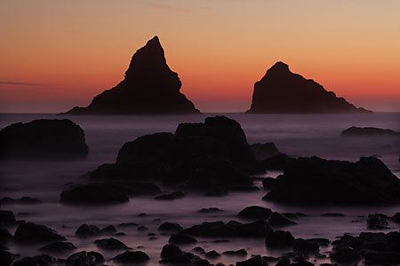 Sea Stacks Rocks Sunset Harris Beach near Brookings Oregon Coast Pacific Ocean