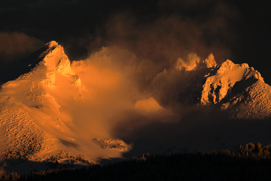 Broken Top Mountain dramatic sunrise, Bend Oregon Mountains, Cascades near Mt. Bachelor.