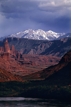 Colorado River Fisher Towers La Sal Mountains near Moab Utah, Photographer David Whitten