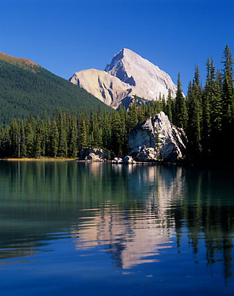 Samson Peak, Maligne Lake photograph, Jasper National Park Alberta Canada